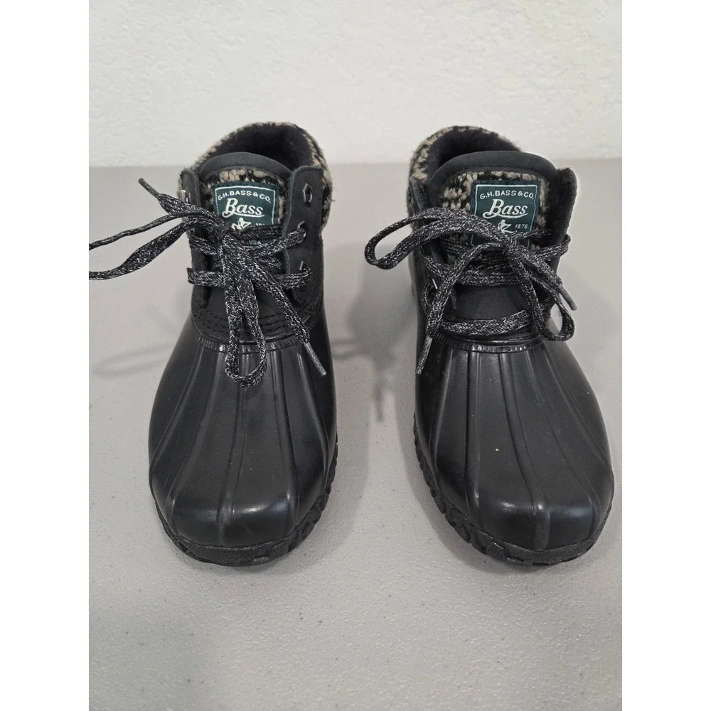 G.H. Bass Men 6M Youth 6Y Black Waterproof Duck Boots Leather Ankle Houndstooth